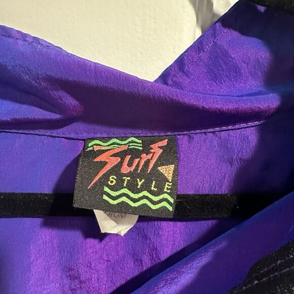 Surf Style Windbreaker Sz Medium Vintage Pullover 1/4 Zip Metallic Purple 90 EUC - Picture 4 of 8